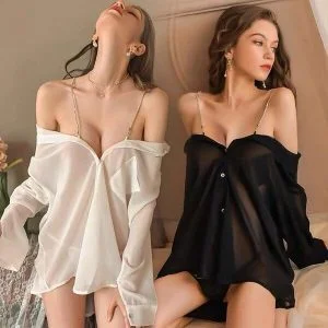 Women Sexy Babydoll Nightdress & Shirt Set 2 Piece